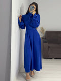 Long-Sleeved Waist-Bubble Sleeves In Autumn And Pure-Colored Fairy-Winding Dress