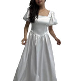 Women's Summer French Style Collar Bubble Sleeve High-Rise Body-Daughter Collared Collar