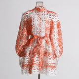 Bohemian 2025 Summer New Neck Lantern Sleeves With Hollow Print Dress Woman