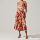 Summer New Fashion Colorful Printing Press Folding Sling Dress