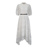 Temperament Fashion Elegant Style Dress 2025 Summer New Round Collar Bubble Sleeve Lace Waist Dress Dress Dress Dress