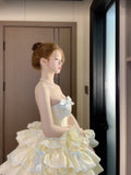 Ball Gown Strapless Short Champagne Lolita Dresses Party Dress Birthday Outfits SD1197