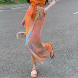 Vacation Photo Wearing Suit Women's Summer Sling Tie-Dye Skirt Design Small Long Dress Two Sets