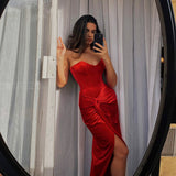 Autumn 2025 New Long Dress Temperament Sexy Body-Bossed Fish Bone Velvet Dress Dress DJPT
