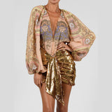 Women's Dress Gold Lily Tregular Short Skirt Babes Skirt