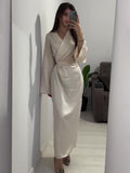 Women's Clothing 2025 Spring New Long Dress Temperament Long-Term Waist Chain Solid Color And Set Of Face Dress