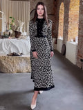 Autumn Temperament Elegant Wind To Close The Waist Print Fashionable Thin Dress Dress