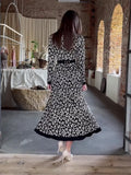 Autumn Temperament Elegant Wind To Close The Waist Print Fashionable Thin Dress Dress