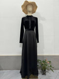 New Gold Velvet Thin Waist Black Round-Neck Long-Sleeved Dress Woman