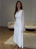 Women's Clothing 2024 Autumn New Fashion V-Neck Long-Sleeved Bag Hip Pencil Dress