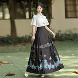 Design Fantasy Night Butterfly Chinese Style Improvement Han Elements Female Shirt Horse Face Dress Set 9081