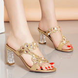 The Summer Of 2025, The New High-Heeled Water-Drilled Sandals Women's Sense Of Fashion Crystal Coarse And Diamond-Strowded Slippers. High Quality Shoes