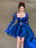 French High Low Sweetheart Christmas Dress Royal Blue Birthday Dresses Birthday Outfits SD1147