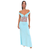 Women's Solid Color Bare Shoulder Lace Splicing A Word Dress DJPT