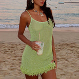 Women's Sleeveless Twisted U Tie Sling Hollow Wool Dress DJPT