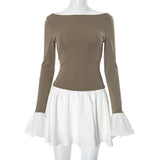 Women's Clothing Hit The Word Collar Horn Long-Sleeved Lotus Leaf Short Skirt DJPT