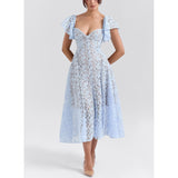 Women's New Deep V Lace Hollow Dress HZ0628