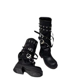 Spice Girls~2024 Autumn And Winter Thick Bottom Rivet Belt Buckle Female Boots High-Sleeve Rider Boots Personality Thin Boots High Quality Shoes