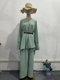 Muslim Autumn Comfortable Casual And Comfortable Waist-Waisted Bat Shirt Long-Sleeved Solid-Color Set