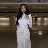 Sexy Fashion Round Collar Folds To The Waist To Repair The Solid Color Temperament Dress