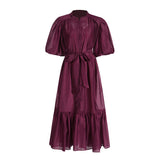 Retro Court Style Dress Spring 2025 New Bubble Sleeve Tie With High-End Long Dress Woman
