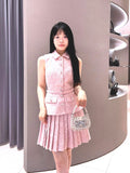 Design Pink Temperament Beads Top 2024 Summer Beauty POLO Received Waist 100 Folded Skirts Two Pieces
