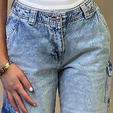 Explosion Street Jeans High Waist Straight Loose Denim Pants Casual Fake Zipper Pocket Woman DJPT