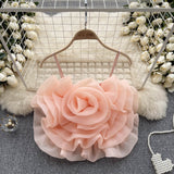 Wind Eagan Yarn Three-Dimensional Flower Sling Vest Summer New Ocean Chic Short Top DJPT