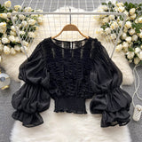 Ear Lace Design Shirt French Niche Lantern Sleeve Temperament Short Blouse DJPT