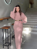 Half-High Collar Cover Fashion Languid Knitted Long Dress In Autumn And Winter 2024
