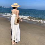 Seaside Resort Heavy Industry Pressure Folds Loose Thin Back Big White Dress Women Summer