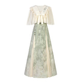 Blue Poetry Chinese Style Improvement Han Elements Women's Outer Sling Skirt Suit 9069