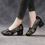 Beauty Real Leather National Wind Coarse And Shallow Print Comfortable Chinese Style Original Fashion Mother Shoes Lefu Shoes High Quality Shoes