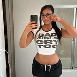 Letter Print Bumpy Side Short-Sleeved Top 2025 Summer New Street T-Shirt Girl DJPT