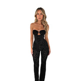 Metal Hollow Velvet Strap New Lace-Bossed Trousers DJPT