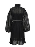 Vintage Dress Women's Dress 2025 Spring New Stand-Necked Lace Lantern Sleeve With Short Skirt