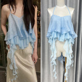 Lotus Side Of The Bra Hanging Neck To Silk Top Design Stitching Long Dress Two Sets Of 2024 New