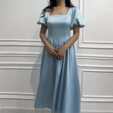 Women's Summer French Style Collar Bubble Sleeve High-Rise Body-Daughter Collared Collar