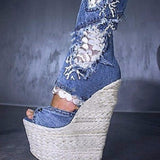 Cowboy Splicing Long Boots Women Summer Cold Boots Fish Mouth Fine Heel High Heels Thin Skinned Single Lady Sandals High Quality Shoes