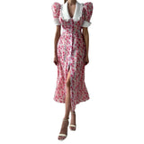 Women's Summer Printing Dolls To Receive Waist Thin Temperament Bubble Sleeve Dress
