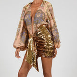 Women's Dress Gold Lily Tregular Short Skirt Babes Skirt