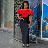 Sexy Shoulder Banded Skirt Fashion Three-Dimensional Big Flower Temperament Dress Dress Dress Dress