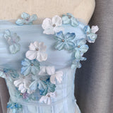 Three-Dimensional Flower Blue Mesh Corset Sexy Beautiful Thoracic Fish Bone Top 2024 New