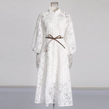 Style Dress 2025 New Collar Long Sleeve Tie To Close The Waist Repair Dress Summer Long Girl