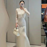 Autumn New Famous French Heavy Industry Hot Sleeve Long Sleeve White Top High Waist Thin Women's Half-Dress Suit