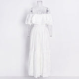 Temperamental Style Style Design Feeling Super Long Dress Summer New Double Lotus Leaf One-Word Collar Hollow Dress