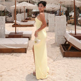 Women's Summer New Sexy Solid Color Oblique Shoulder Strapped With Dress Woman DJPT