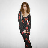 Women's Clothing Abstract Printing V Tie With High-Waisted Ass Long Skirt DJPT