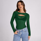 Women's Summer 2024 New Solid Color Long Sleeve Bottom Net Slamm Slamm An Empty Top DJPT