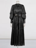 Literary And Art Retro Style Dress 2025 New Temperament Bubble Sleeve Tie To Repair The Summer Long Dress Woman
